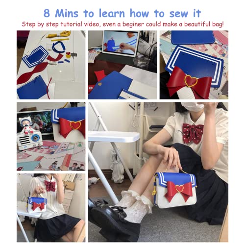 Bag Making Kit, Anime Sailor Cosplay Bowknot withTools, Shoulder Bag Kit | Purse Making Kit, Leather Anime Messenger,Kawaii Purse & Handbag, Accessories Bag Making Kits for Women, Semi-Finished