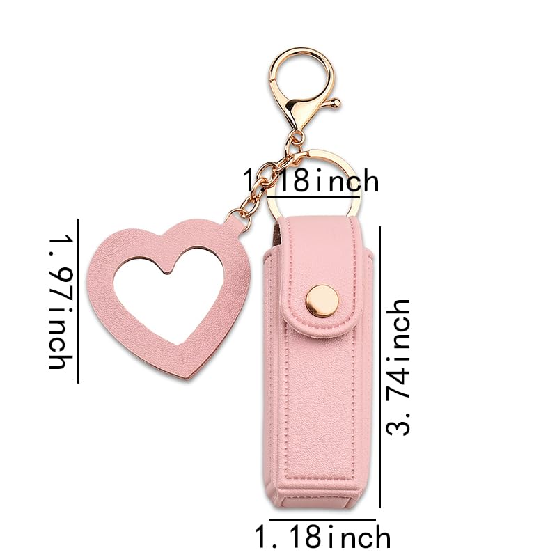 Sisadodo Lip Oil Lipstick Case with Mirror Lip Oil Lipstick Holder Key Chain for Car Keys Keychains Lipstick Organizer Case - color: Pink