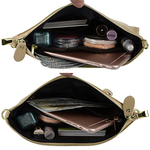 YALUXE Women's Genuine Leather Wristlet Handbags Purses Clutch Wallet Bag - color: Khaki