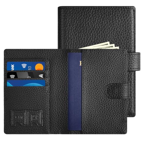 Likesing RFID Blocking Passport Holder, Leather Travel Wallet Womens(Black) | RFID Passport Wallet with Credit Card Holders SIM Slots, Passport Book Cover Zippered Coins Pocket and Cash Holder - color: Black