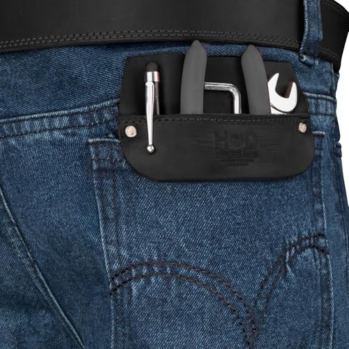 Hide & Drink, Work Pocket Organizer for Tools/Pens, Jeans Back Pocket Quick Grab Carry Job Tools, Office & Work Essentials, Full Grain Leather, Handmade - color: Charcoal Black