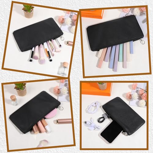 2 Pcs Makeup Bag for Purse Leather Pouch Soft Faux Leather Cosmetic Bag Small Cosmetic Bags Black Makeup Brushes Zipper Pouch PU Leathers Travel Pouches for Women(Black)