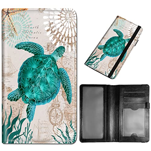 DEGDFSGR Checkbook Cover - Premium Leather Standard Duplicate Register Check Card Book Holder Wallet with RFID Blocking Function for Girl Men Women,Blue Sea Turtle - color: Blue Sea Turtle