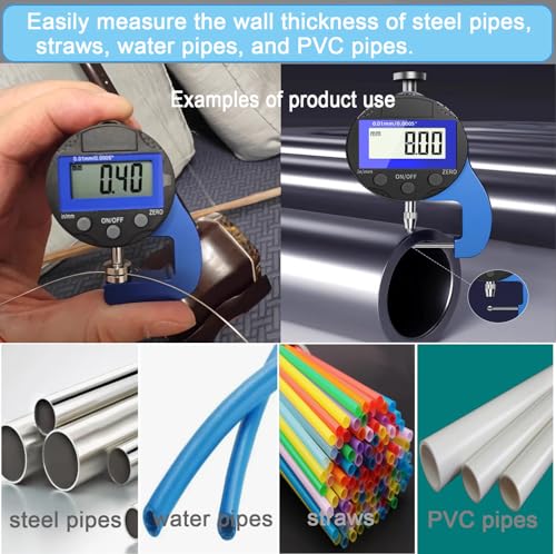 Digital Thickness Gauge Thickness Measuring Indicator | Thickness Gauge Measuring Range 0-10mm0.0005''/0.01 mm for Plastic pipes,steel pipes Wall Thickness Products (YT) - style: Percentage Gauge Round Head 10MM