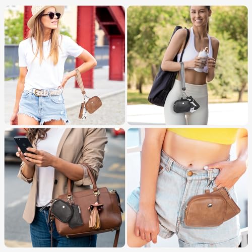 KUKOO Wristlet Wallets for Women, Zip Around Coin Purse Detachable Dual Pouch Keychain Wallet - color: Brown Cow