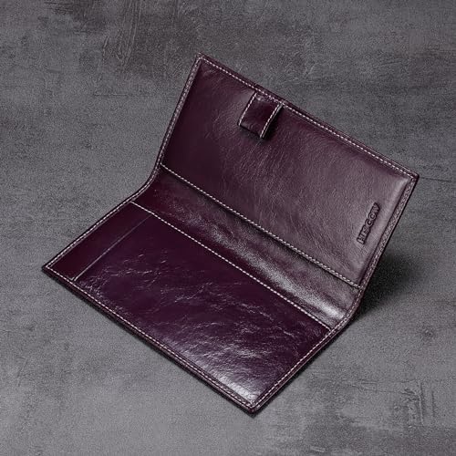 HISCOW Leather Checkbook Cover for Duplicate Checks with Pen Holder - color: Antiqued Purple
