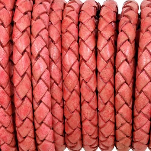 GENIQUE Real/Genuine Round Braided Leather Cord String Rope Folded, Leather Rope for Crafts, Jewelry Making, Necklace, Bracelets (Cyclaman Distressed, 5mm) - color: Cyclaman Distressed, size: 5mm