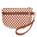 Woven Wristlet Bag for Women Checkered Crescent Pouch Wallet Small Purse - color: Brown