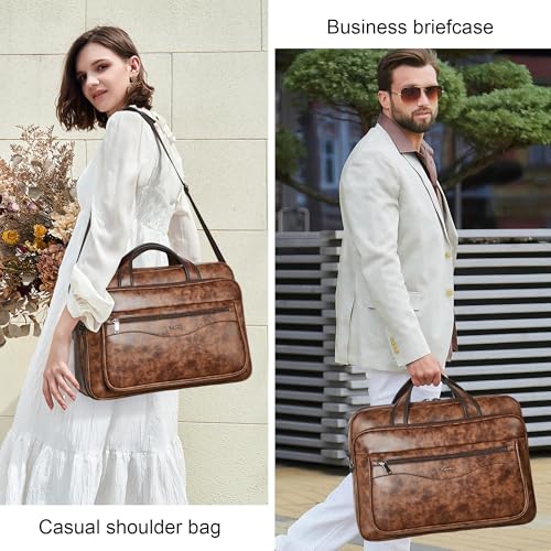 Shrrie Vegan Leather Laptop Bag 17 to 17.3 Inch for Men and Women - color: Brown
