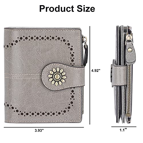 Womens Leather Wallet Small Compact RFID Blocking Credit Card Case Purse with Zipper Pocket | Small - color: Gray