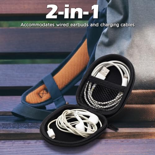 Ginsco 2026 Hard Shell Earbuds Case for Wired/Wireless Earphone, Portable Travel Tech Cable Cord Organizer, Backpack-Style Storage Pouch with Carabiner for Apple EarPods - color: Black, size: Standard