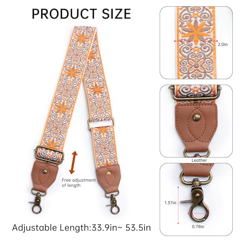 Purse Strap Replacement Crossbody Adjustable Bag Strap Retro Jacquard Embroidery Wide Shoulder Strap for Women Handbags - color: Orange Flower