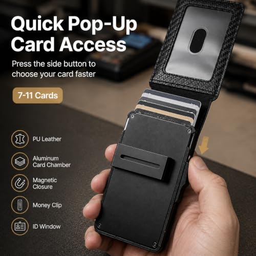 Carbon Black AirTag Wallet for Men, RFID Blocking Minimalist Pop Up Aluminum Card Holder, Carbon Fiber Wallet with Money Clip ID Window, 9-13 Cards, Gift for Men, AirTag Not Included by Sooshoom - color: Carbon Black