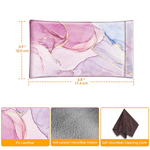 FINTIE Soft Eyeglasses Case with Cleaning Cloth, Squeeze Top Glasses Pouch | Sunglasses Eyewear Bag, Vegan Leather, For Reading /Prescription Glasses Storage, For Women Daily Carry - color: Glittering Marble