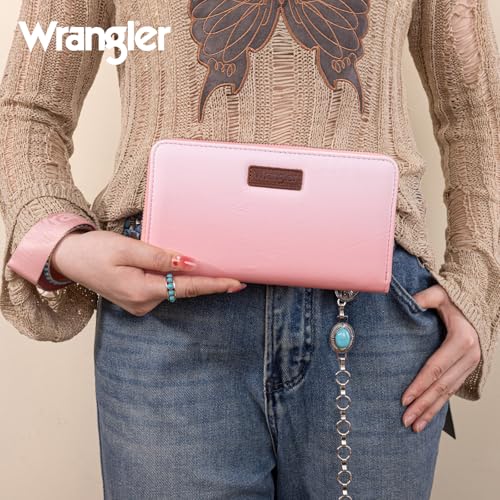 Wrangler Pink Wristlet Wallets Women Large Phone RFID Wallets, Card Cases & Money Organizers Ladies Female Travel Clutch Wallet Large Capacity Cash Credit Card Wallet with Smooth Zipper - color: Gradient Pink