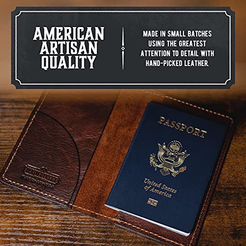 Leather Passport Holder for Men | Made in USA | 3.5" x 5.5" Field Notes Cover | Charred Oak - color: Charred Oak