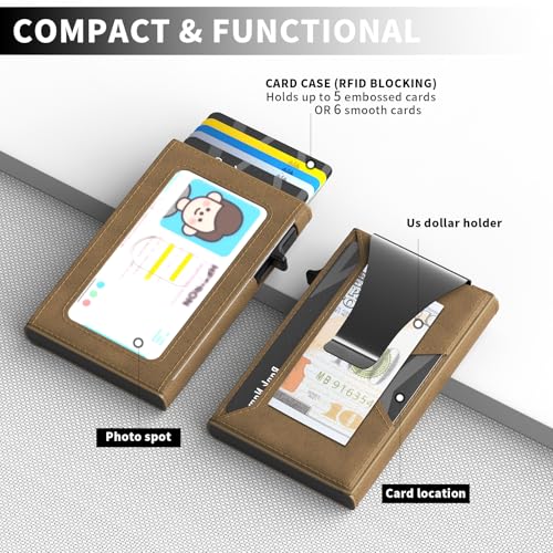 Wallet for Men Slim Minimalist Pop-up Smart Holds 5-6 Cards - RFID Blocking Metal with Money Clip, Credit Card Holder & ID Window, men accessories (Single fold brown) - color: Single fold brown