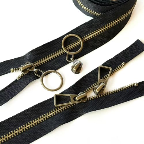 #5 Heavy Duty Metal Zipper 5 Pieces 1 Yard Long Each(Black/Copper Teeth) | 10 sliders, 20 top stops, pre-cut 1 yard each, for bags, pillows, jackets, DIY crafts, home decor - color: Black/Copper Teeth