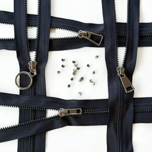 #5 Heavy Duty Metal Zipper 5 Pieces 1 Yard Long Each(Black/Black Teeth) - color: Black/Black Teeth