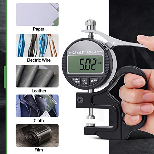 Digital Thickness Gauge 0.5in/12.7mm 0.0005in/0.01mm for Leather