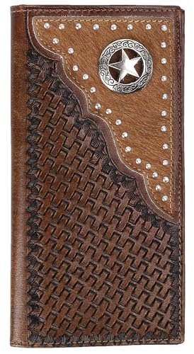 F&L CLASSIC Men's RFID Vintage Look Genuine Leather Long Bifold Wallet Checkbook Wallets,brown,240-80 - color: brown 80