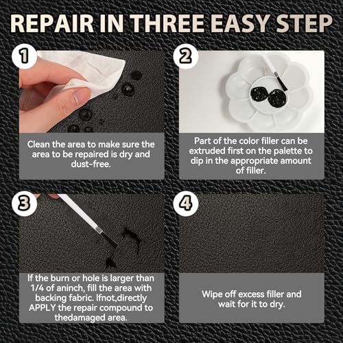 Black Leather Repair Kit for Furniture, Leather Couch Repair Kit | For Car Interiors, Seats, Steering Wheel, Sofa, Shoes, Restore Leather Scratch, Tears & Burn Hole With Easy Instructions