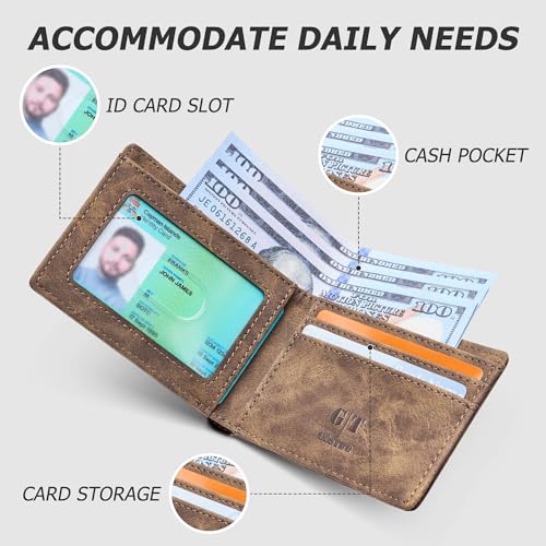 Gostwo RFID Blocking Bifold Wallet for Teen Boys & Men, Credit Card Holder - color: Brown Vintage