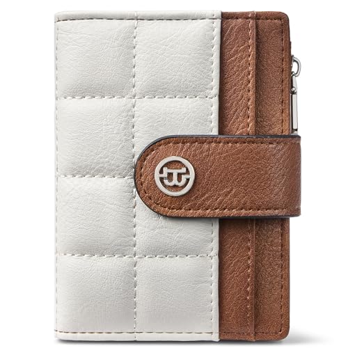 BOSTANTEN Small Wallet for Women RFID Blocking Leather Compact Card Holder | Zipper Coin Pocket, Bifold, Minimalist, Fits Small Purses, Travel, Quilted, Perfect Gifts, Beige＆Brown - color: Beige＆Brown