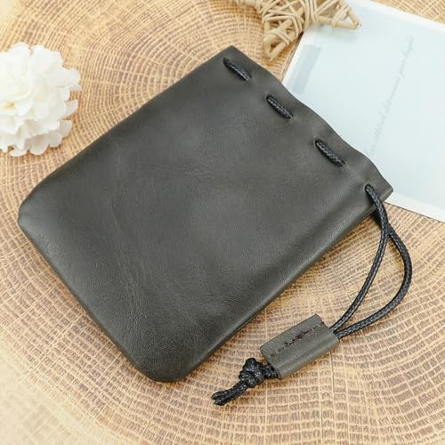 Drawstring Cowhide Bag, Simple Cowhide Retro Storage Bag Vintage Leather Pouch Small Bucket for Jewelry Wedding Gifts (Dark brown-large) - color: Dark Brown-large