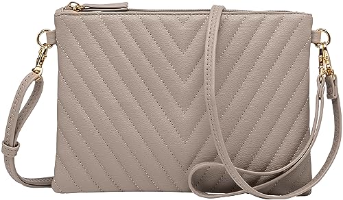 B BRENTANO Chevron Embroidered Crossbody Clutch Bag Pouch with Removable Wristlet & Adjustable Shoulder Strap - color: Taupe