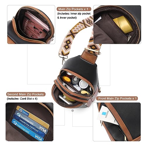 CLUCI Crossbody Bags for Women Men,Leather Sling Bag Cross Body Backpack for Woman Gifts for Women Birthday Unique - color: 3-2a Black With Brown