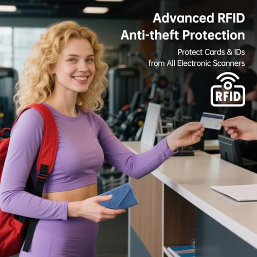 RFID Blocking Envelope Wallet, Vegan Leather Ultra Slim Trifold Multi-Card Holder with 2 ID Windows, Zippered Coin Pocket, Haze Blue - color: Haze Blue