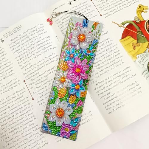 4 Pcs LINGFANG Diamond Painting Bookmark, Leather DIY Book Makers for Adults Book Lovers, Diamond Art Beginners, Small Diamond Art Kits, Art Crafts Supplies Gift for Girls (Flower Butterfly) - color: Four Flower
