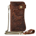 Motorcycle Chain Wallet for Men Tri-fold Long Biker Wallet with Heavy Duty Chain for Bikers Truckers Hunters - color: 10-Brown with Tiger