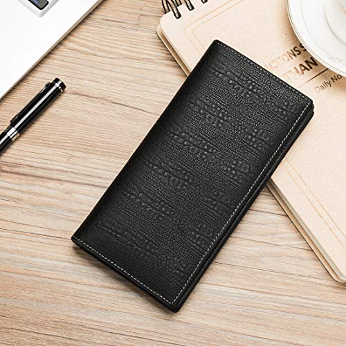 Men's Genuine Leather Multi-Card Long Bifold Wallet For Checkbook Black