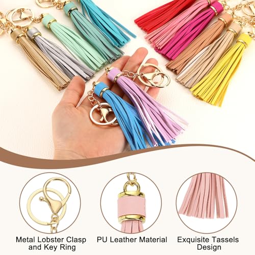 uxcell Leather Keychain Tassels, Women Tassel Bag Charm with Lobster Clasp Key Ring for Handbag Purse - color: Light Pink