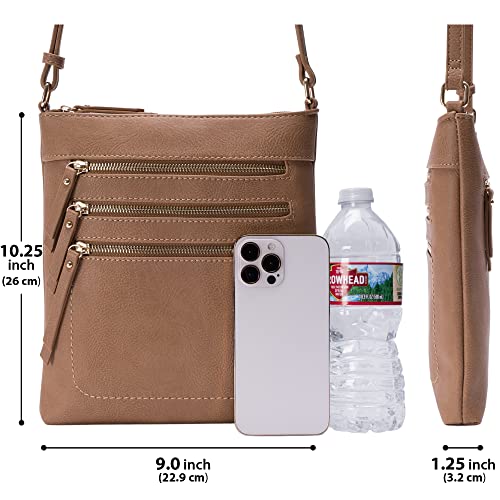Solene Crossbody Bag Functional Multi Pocket Messenger Purse Top Zip Closure Shoulder Handbag With Adjustable Strap - color: Stone