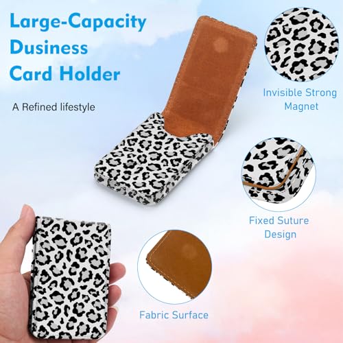 Business Card Holder, PU Leather Printing Business Card Case Pocket with Magnetic Shut, Portable Business Card Carrier Holder for Women or Men (Leopard-White) - color: Leopard-White