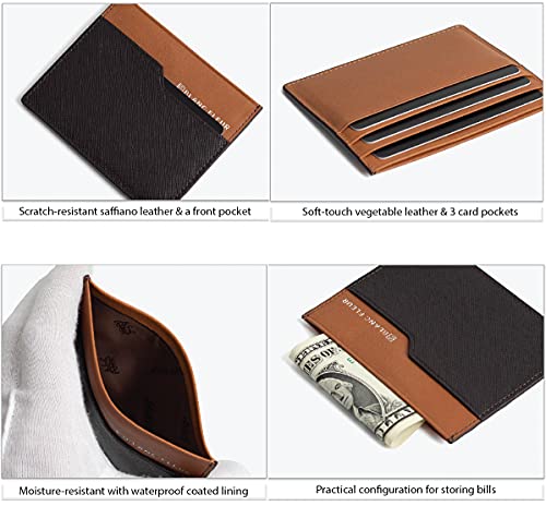 maskfactory Slim Leather Card Wallet, Folding, Snap Button, Lanyard set (style A - Slim, Brown) - color: Brown
