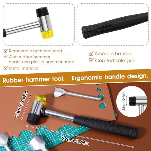 14 Sizes Leather Corner Punch Set, with Double Sided Rubber Hammer, Half-Round/Quarter-Round Punch, Leather Craft Cutter Punches, Precision Arc-Shaped Punches Set, 10-40mm, DIY Strap Belt Wallet Bag