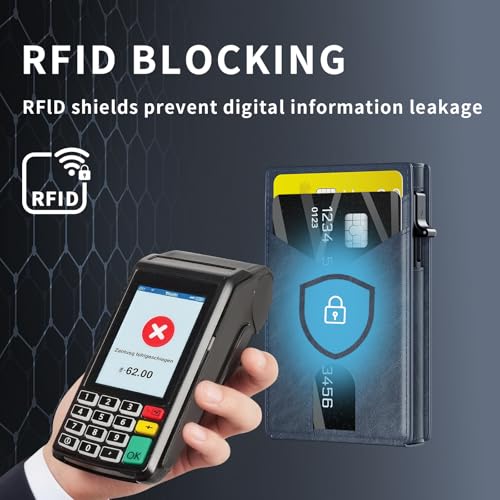 Wallet for Men,Aluminum RFID Blocking-Metal Smart Pop-Up Credit Card Holder with 2 ID Windows,Bifold Compact Security Anti Scanner Wallet & Money Clip,Men's accessories (bifold blue) - color: bifold blue
