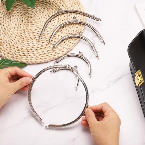 uxcell 6 Pcs Metal Purse Frame, 10.5cm/4.1" Vintage Arch Kiss Lock Clasp Frame Embossed for Purse Making, Handled Bag, Coin Bag Clutch Bag, Frame Hardware Replacements (Silver) - size: 4.1"