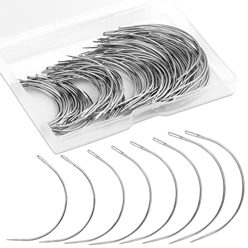 Curved Needles, 100 PCS Curved Sewing Needles, Curved Upholstery Needle | Curved Needles for Hand Sewing,Leather Needles for Hand Stitching, Weaving Needles for Hair, Leather Repairing and Crafts - style: 100 PCS