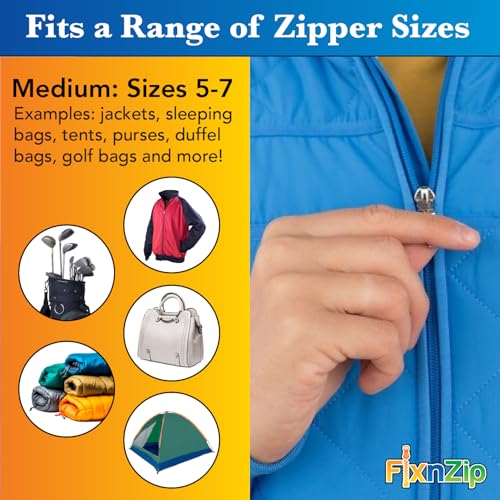 (Medium, Nickel) - See Size Guide - Universal Zipper Repair Kit for Jackets, Luggage, Bags - Backpack Zipper Replacement Repair Kit - Instant Zipper Fix - color: Nickel, size: Medium