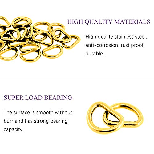 Swpeet 150Pcs 1/2 Inch - 13mm Gold Multi-Purpose Metal D Ring Semi-Circular D Ring for Hardware Bags Ring Hand DIY Accessories (Gold, 1/2 Inch) - color: Gold, size: 1/2 inch