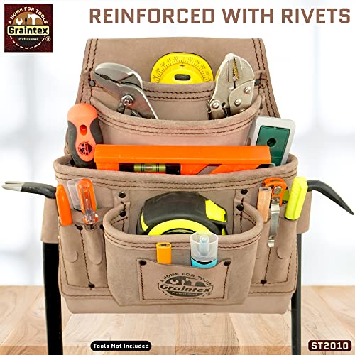Graintex ST2010 10 Pocket Nail & Tool Pouch Top Grain Leather for Framers, Constructors, Electricians, Plumbers, Handyman