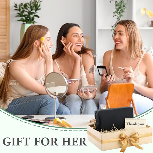 Kigeli Leather Makeup Bag PU Leather Cosmetic Pouch Wide-open Waterproof Toiletry Organizer with Dividers Travel Bag Birthday Valentine's Day Gifts for Women Friend Sister Daughter BFF(Black) - color: Black