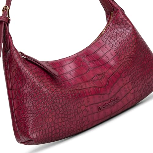 Montana West MEDIUM Shoulder Purses for Women Crescent Hobo Bags Trendy Purses - color: Crocodile Burgundy Red