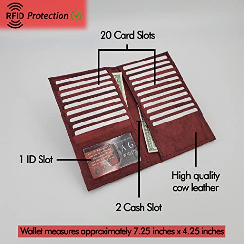 AG Wallets Genuine Leather Mens Long ID 19 Credit Card Security Wallet (RFID_Burgundy) - color: RFID_Burgundy