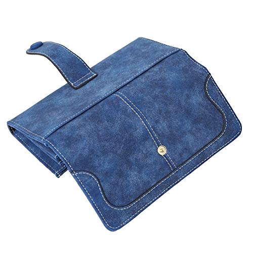 Women's Vegan Leather 17 Card Slots Card Holder Long Big Bifold Wallet - color: Navy